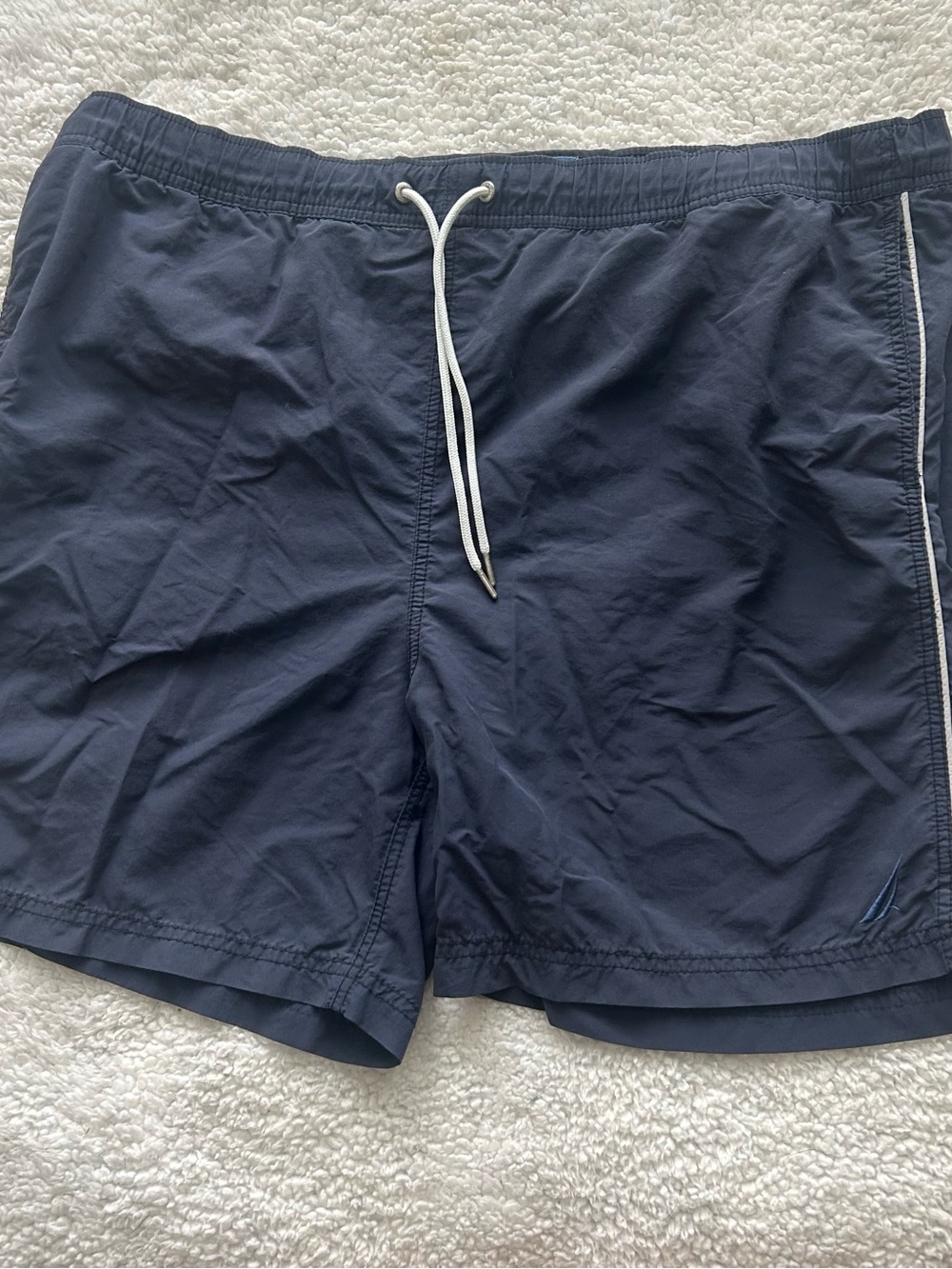 Nautica Men's Navy Blue Swim Trunks with White Drawstring